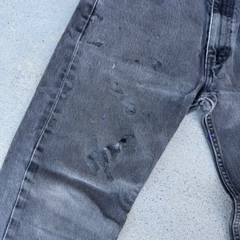 Levis 505 Mens Jeans 34x34 Faded Black Distressed Button Fly‎